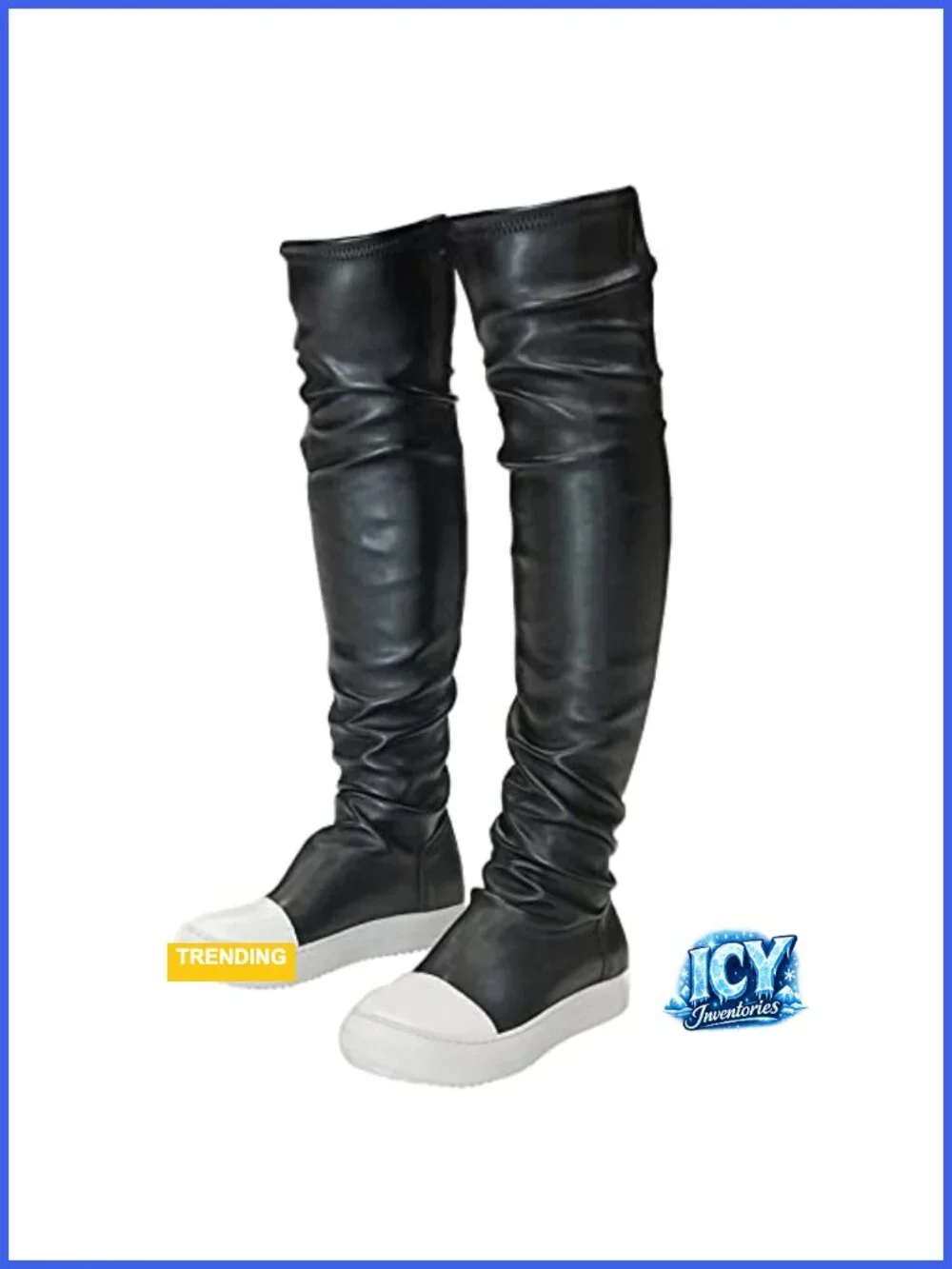 Thigh High Flat Over The Knee Round Toe Boots PU Leather